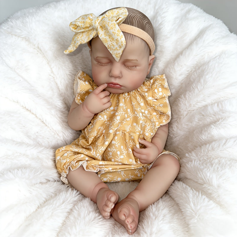 Bébé reborn Loulou de 50cm (20 pouces) fille au toucher doux vêtue de vêtements à fleurs jaunes