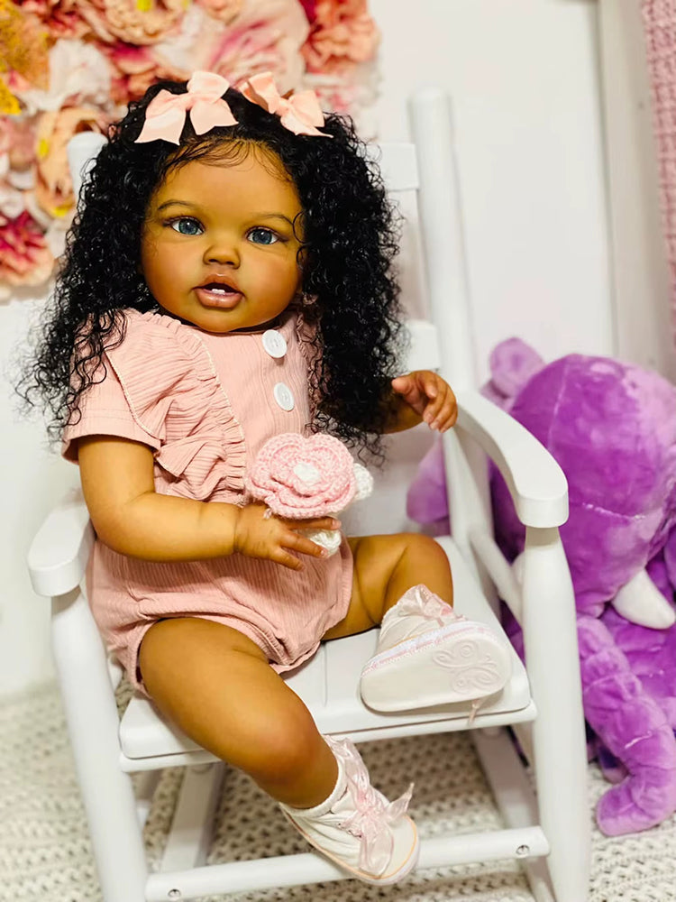 60cm Lifelike Open Eyes Dark Skin Reborn Doll Lottie