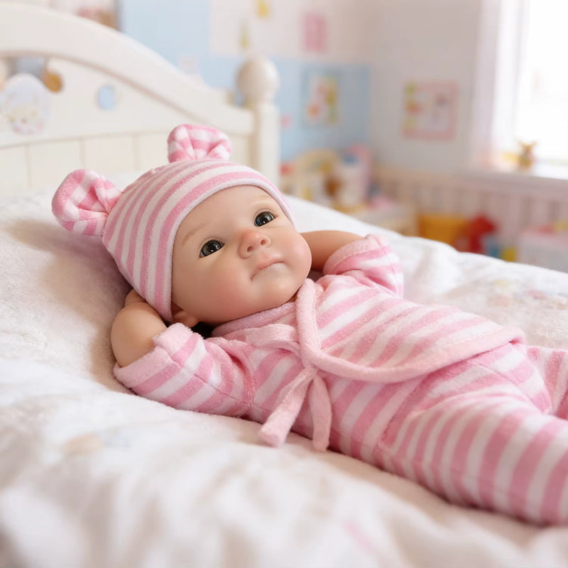 30cm Full Silicone Bettie Reborn Baby Girl in Pink Stripe Outfits