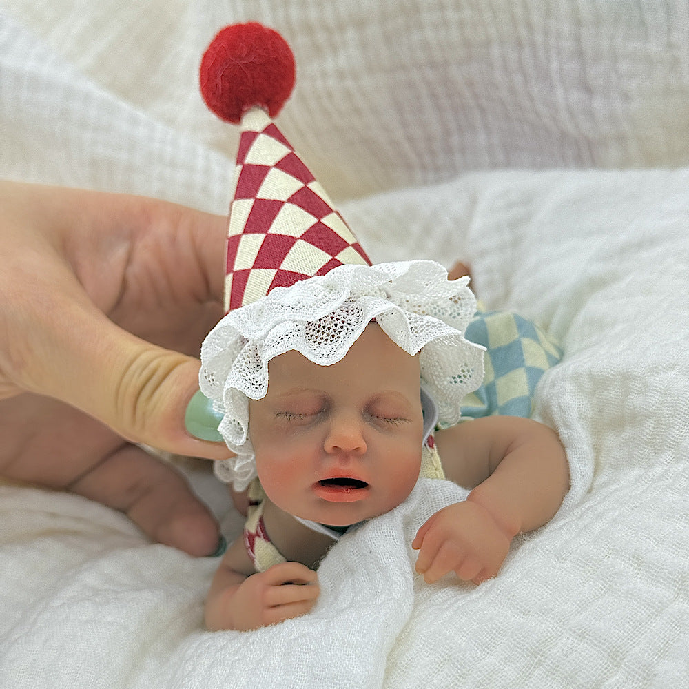 15cm Silicone Dark Skin Loulou Mini Reborn Doll in clown costume