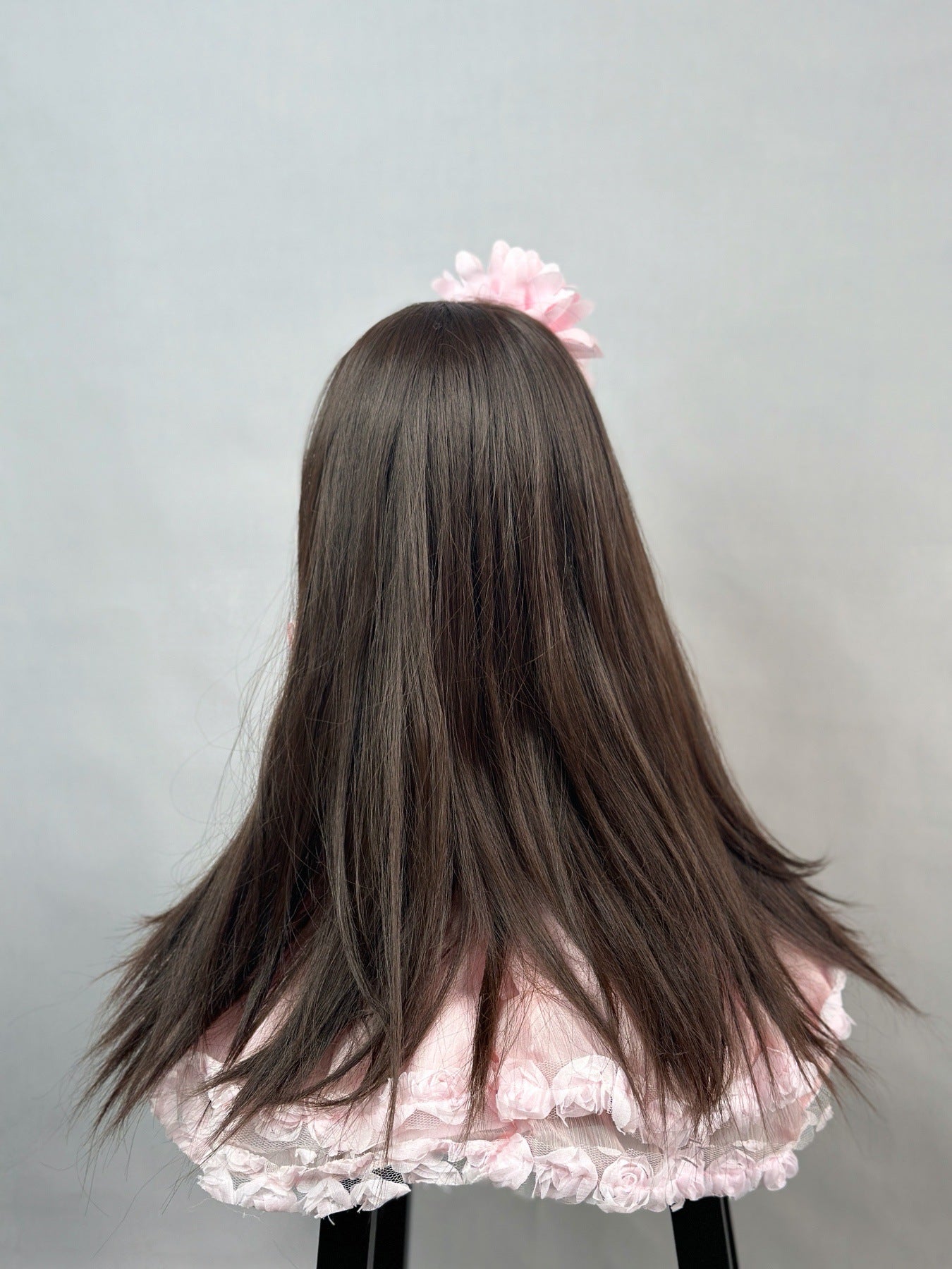 Poupée Reborn aux cheveux bruns longs de 22 pouces fille en robe rose-Betty