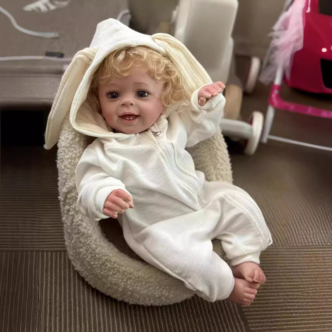 Poupée Reborn aux yeux ouverts et aux cheveux blonds de 58cm - Yannik