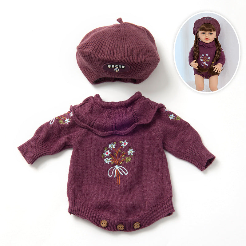 Embroidered Romper & Hat Two-Piece Set for 22 Inches/55cm Reborn Dolls