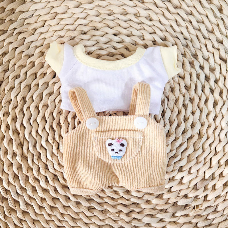 Bear overalls short-sleeved T-shirt 2-piece set for 15cm Mini Reborn Dolls