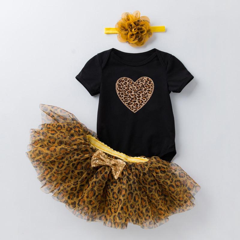 Combinaison à imprimé cœur et jupe léopard ensemble 3 pièces pour poupées de 56 à 61cm (22 à 24 pouces)