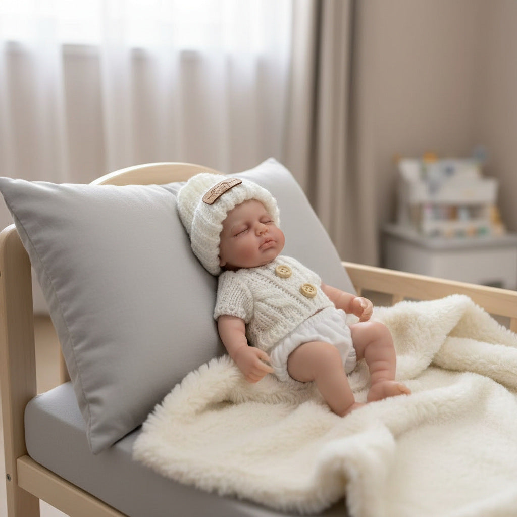 Bébé reborn Loulou fille de 20 cm en silicone intégral vêtue d'un pull blanc