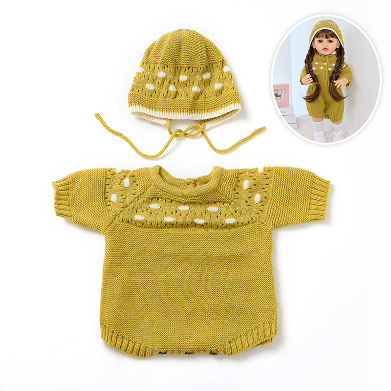 Polka-Dot Knitted Romper & Hat 2-Piece Set for 22 Inches/55cm Reborn Dolls