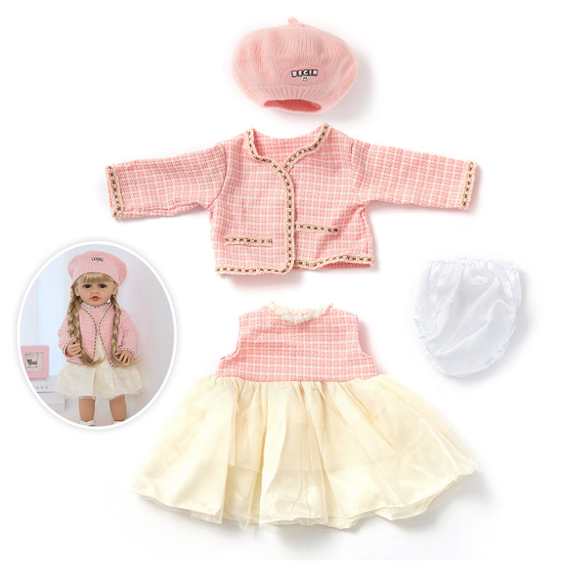 Plaid Hat, Coat and Dress 4-Piece Set for 22 Inches/55cm Reborn Dolls
