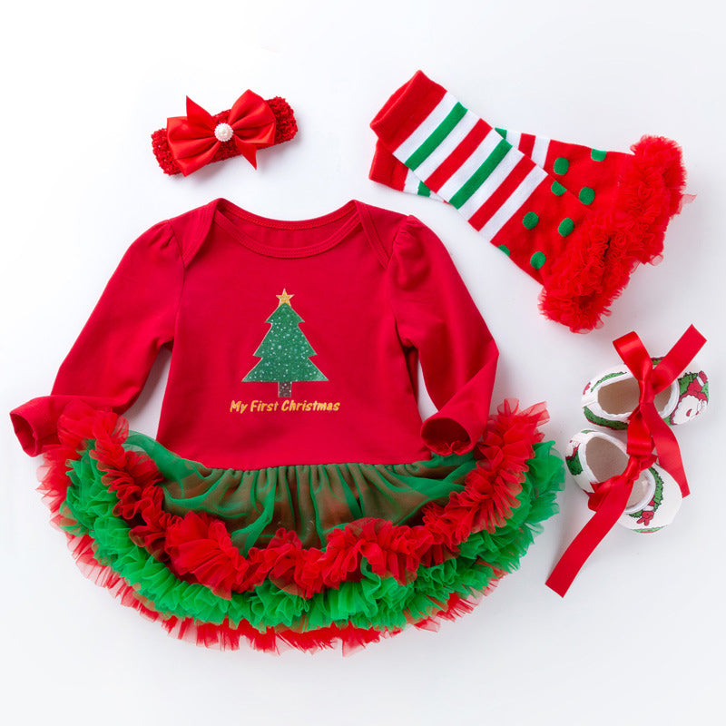 Robe 4 pièces à imprimé arbre de Noël pour poupées reborn de 21/22/23 pouces