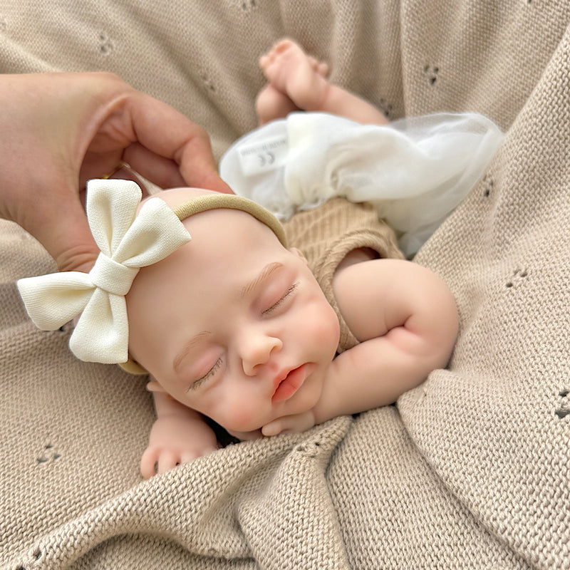 30cm Realistic Full Silicone Closed Eyes Irys Reborn Doll Girl in Coffee Dress