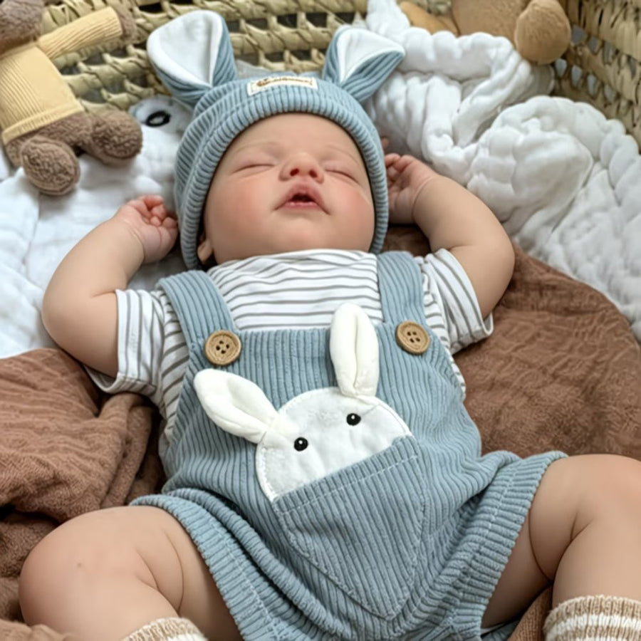 19 Inches Closed Eyes Sam Reborn Doll In Blue Rabbit Outfits