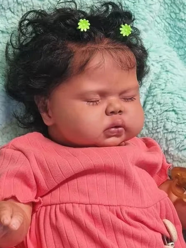 Bébé Reborn Fille Câline de 24 pouces Yeux Fermés Peau Foncée-Pickle
