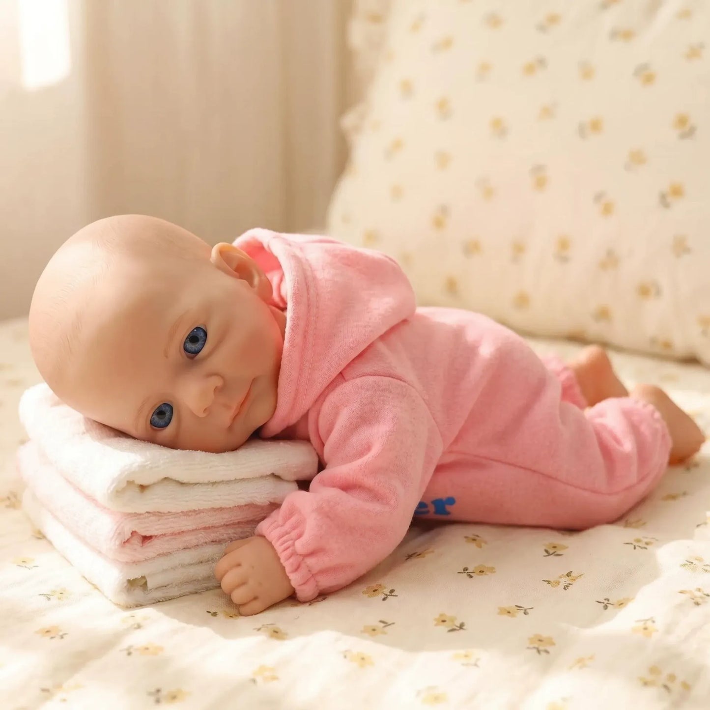 Bébé reborn Felicia de 30cm en silicone intégral fille vêtue de tenues roses
