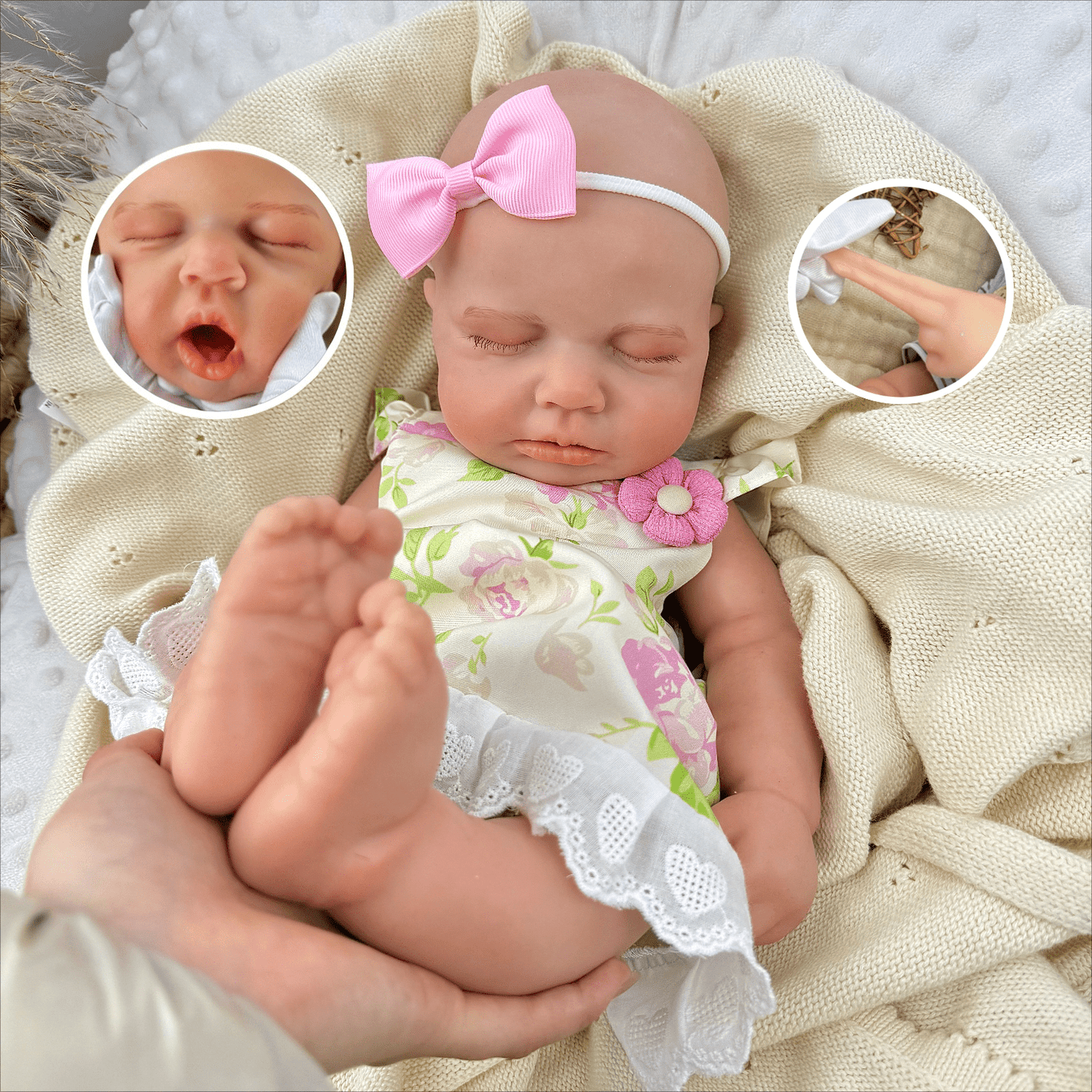 45cm Full Silicone Stretchable Loulou Reborn Girl in Floral Dress