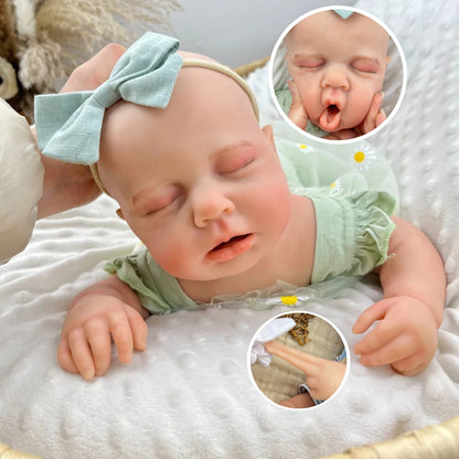 45cm Full Silicone Stretchable Loulou Reborn Girl in Green Daisy Outfits