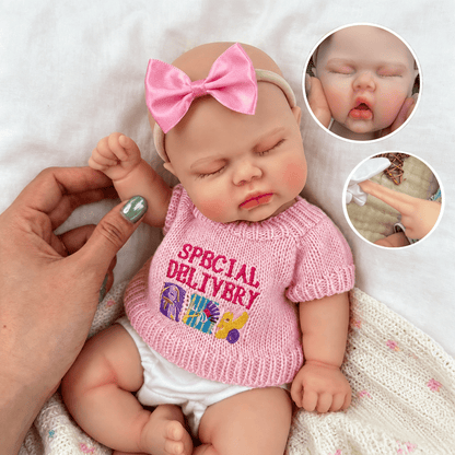 30cm Lifelike Silicone Asleep Pickle Reborn Doll Girl In Pink Sweater