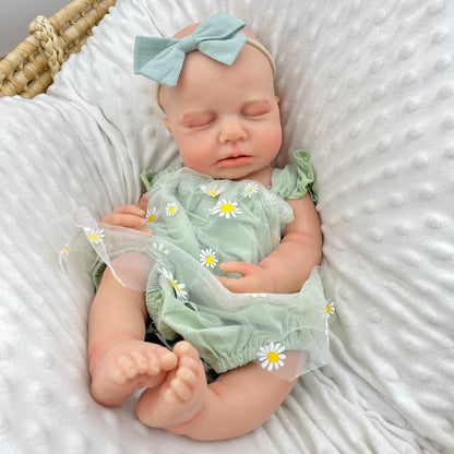 45cm Full Silicone Stretchable Loulou Reborn Girl in Green Daisy Outfits