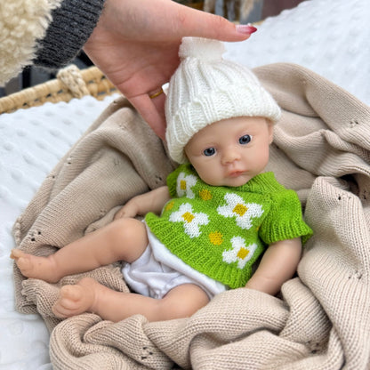 30cm Full Silicone Meadow Reborn Baby Girl in Green floral sweater
