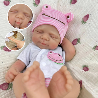 30cm Full Silicone Pascale Reborn Doll Girl in Pink Frog Outfits