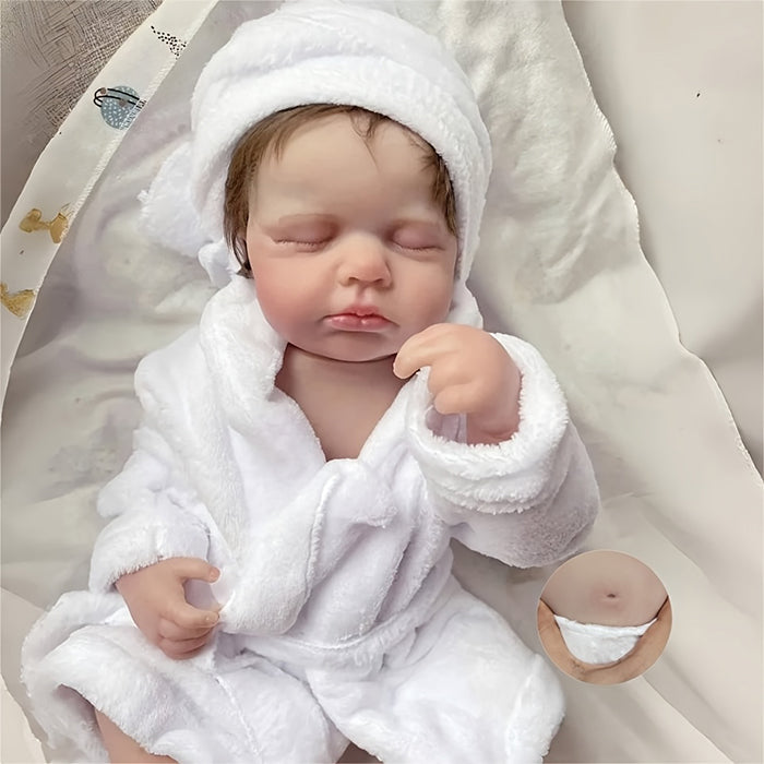 Poupée Reborn endormie de 50 cm aux cheveux courts en peignoir-Loulou