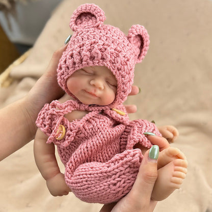 30cm Lifelike Silicone Closed Eyes Pascale Reborn Baby Girl in Red Knitted Overalls