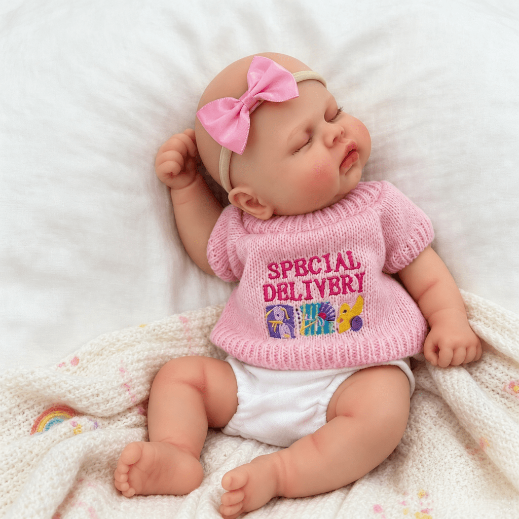 30cm Lifelike Silicone Asleep Pickle Reborn Doll Girl In Pink Sweater