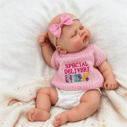 30cm Lifelike Silicone Asleep Pickle Reborn Doll Girl In Pink Sweater