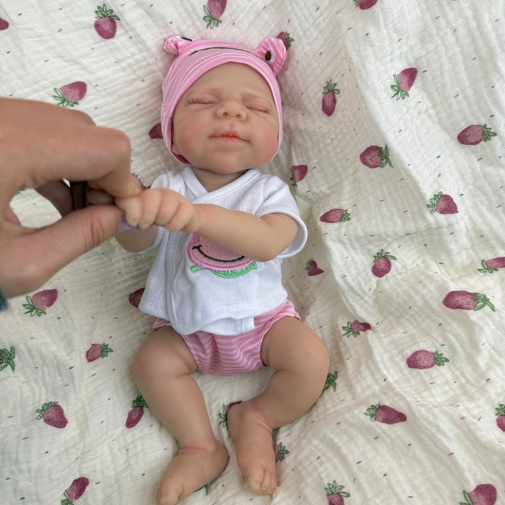 30cm Full Silicone Pascale Reborn Doll Girl in Pink Frog Outfits