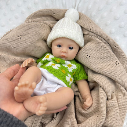 30cm Full Silicone Meadow Reborn Baby Girl in Green floral sweater