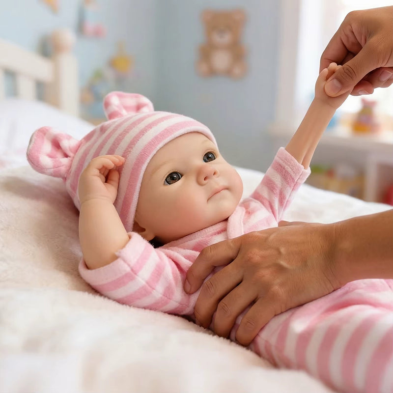 30cm Full Silicone Bettie Reborn Baby Girl in Pink Stripe Outfits