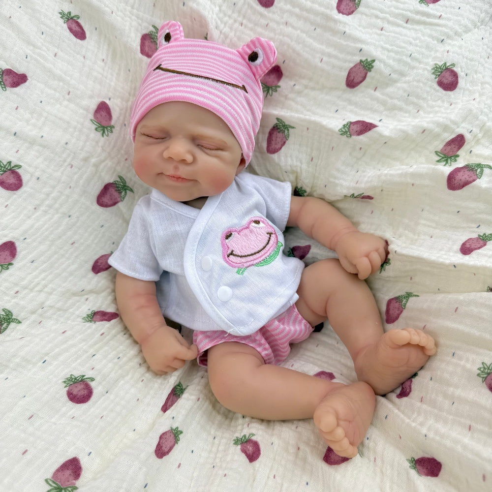 30cm Full Silicone Pascale Reborn Doll Girl in Pink Frog Outfits