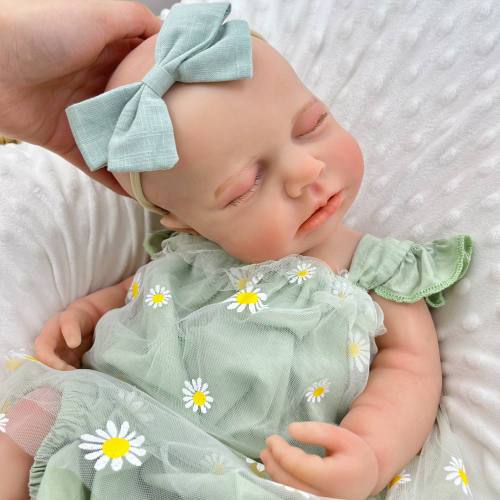 45cm Full Silicone Stretchable Loulou Reborn Girl in Green Daisy Outfits