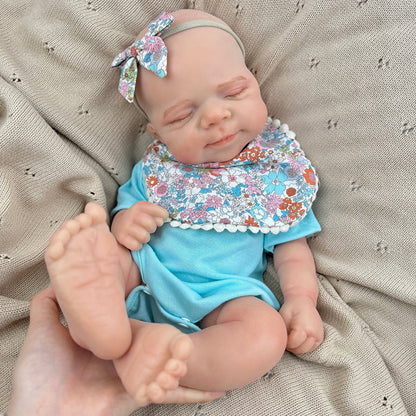 45cm Silicone Stretchable Asleep Pascale Reborn Baby Girl In Blue Bodysuit