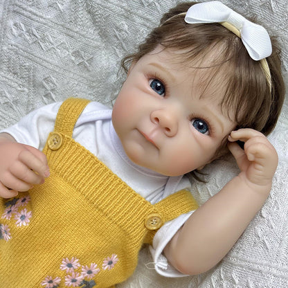 45cm Lifelike Vinyl Body Short Hair Bettie Reborn Baby Girl In Yellow Knitwear