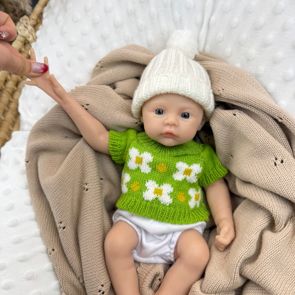30cm Full Silicone Meadow Reborn Baby Girl in Green floral sweater