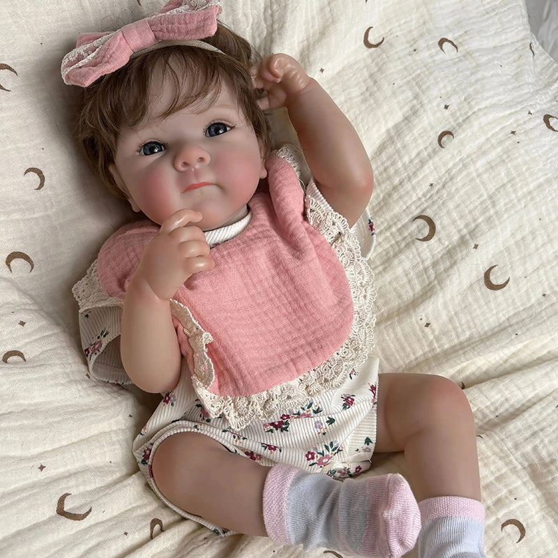 45cm Lifelike Vinyl Body Short Hair Bettie Reborn Baby Girl in Floral Outfits