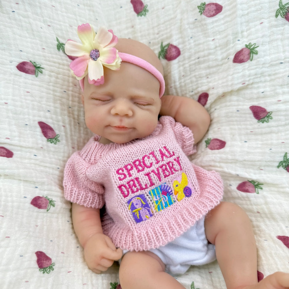 30cm Full Silicone Pascale Reborn Doll Girl in Pink Sweater