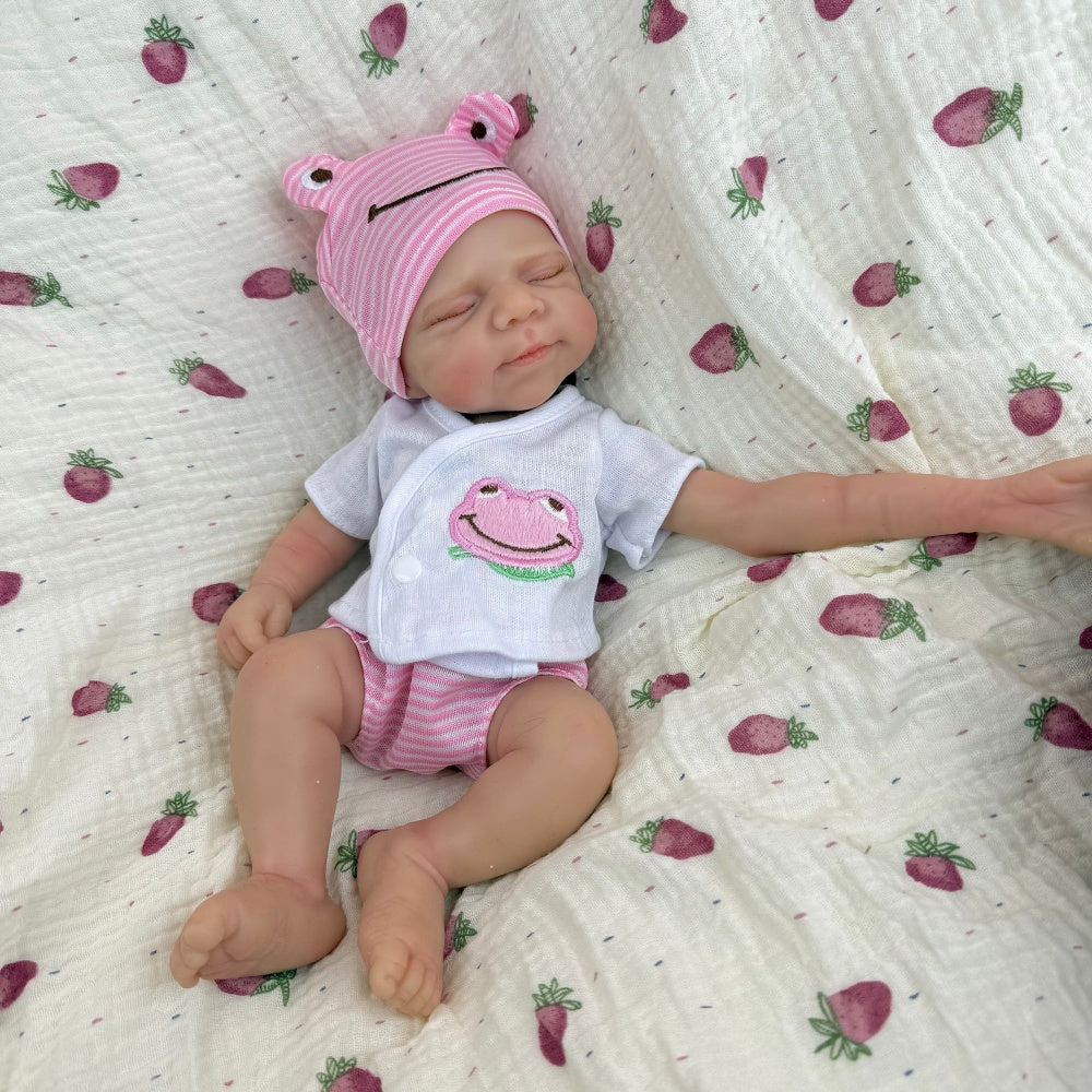30cm Full Silicone Pascale Reborn Doll Girl in Pink Frog Outfits