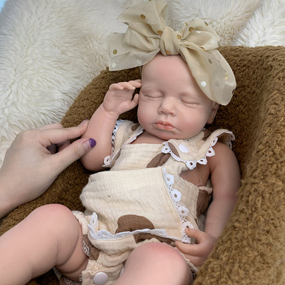 45cm Full Silicone Stretchable Loulou Reborn Girl in Bear Rompers