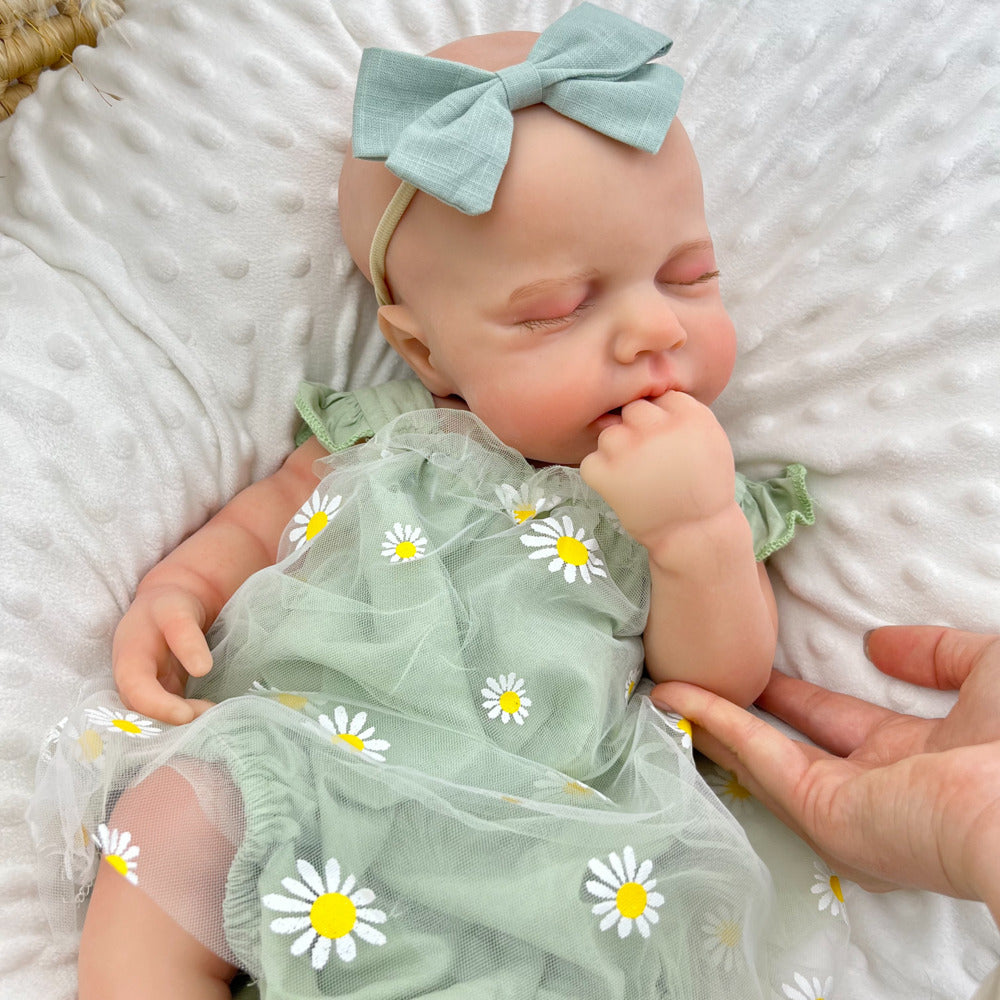 45cm Full Silicone Stretchable Loulou Reborn Girl in Green Daisy Outfits