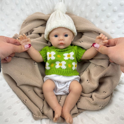 30cm Full Silicone Meadow Reborn Baby Girl in Green floral sweater