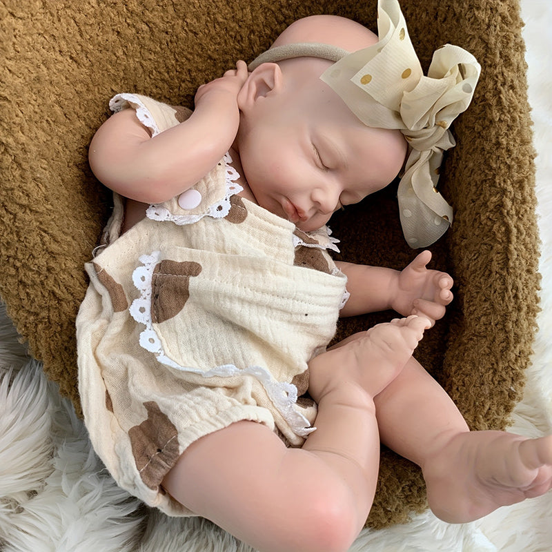 45cm Full Silicone Stretchable Loulou Reborn Girl in Bear Rompers