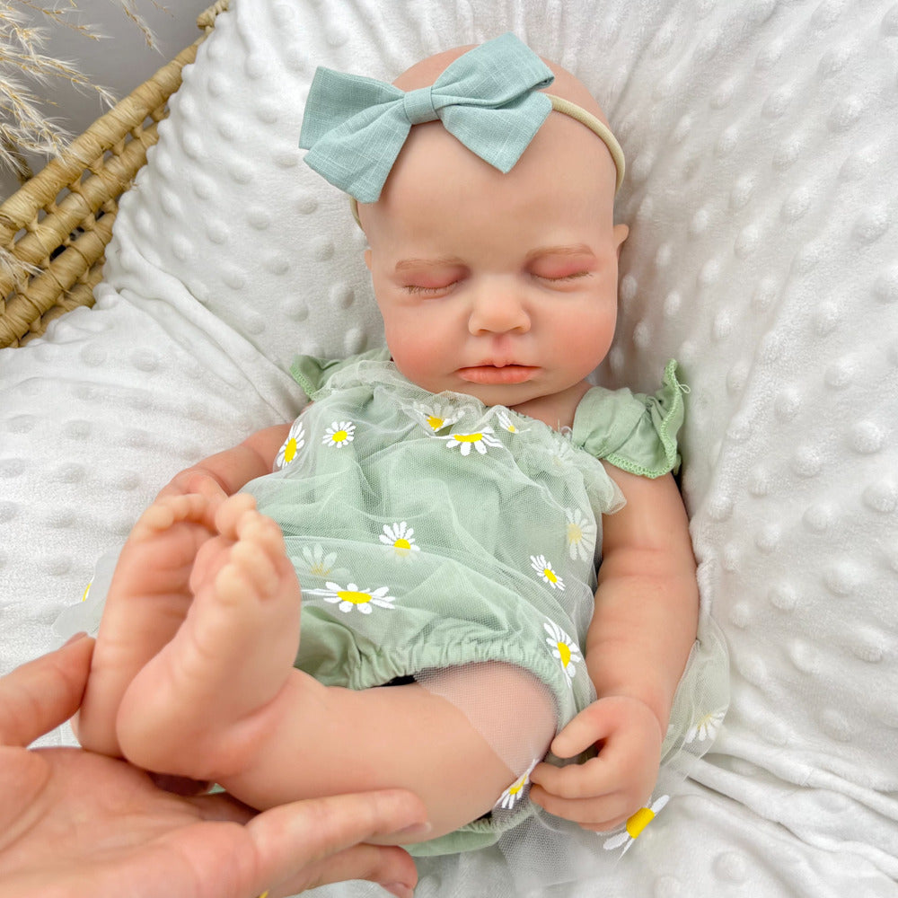 45cm Full Silicone Stretchable Loulou Reborn Girl in Green Daisy Outfits