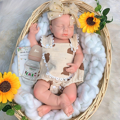 45cm Full Silicone Stretchable Loulou Reborn Girl in Bear Rompers