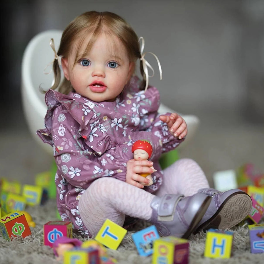 Vera 24 pouces 60 cm yeux bleus racine cheveux renaître enfant en bas âge-Lottie