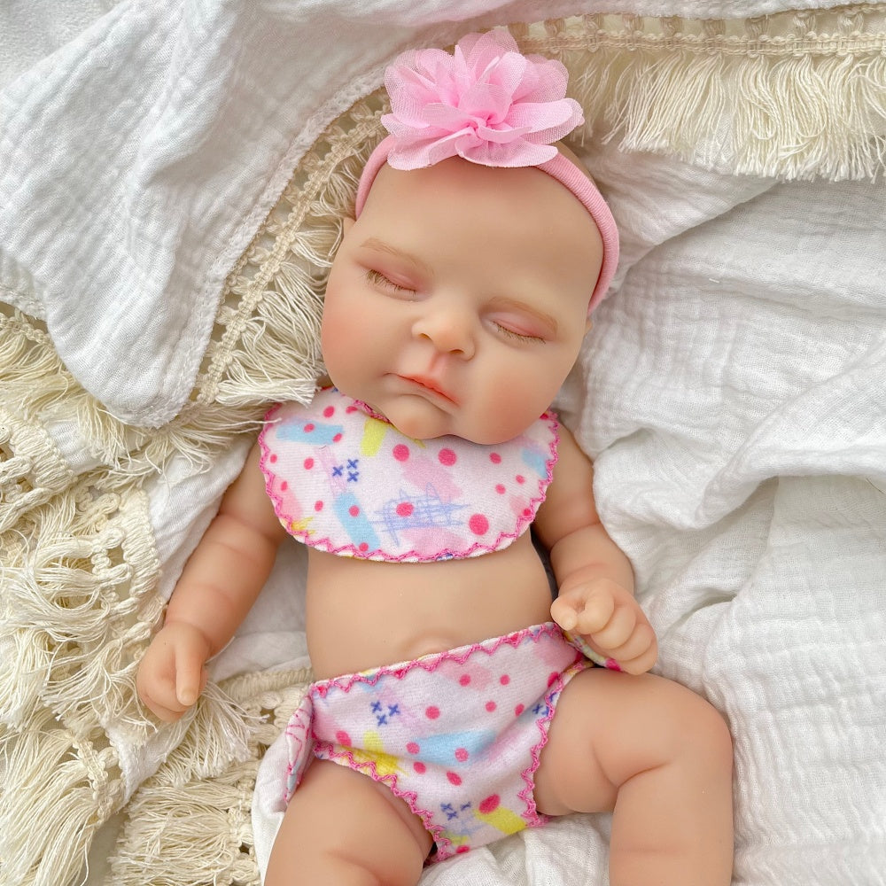 30cm Full Silicone Stretchable Asleep Reborn Doll Girl Peaches