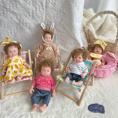 Poupée Reborn Mini en Silicone de 6 pouces avec Yeux Ouverts et Cheveux Courts
