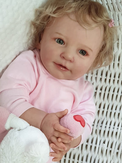 Poupée Reborn mignonne Corey yeux ouverts 22 pouces avec cheveux blonds