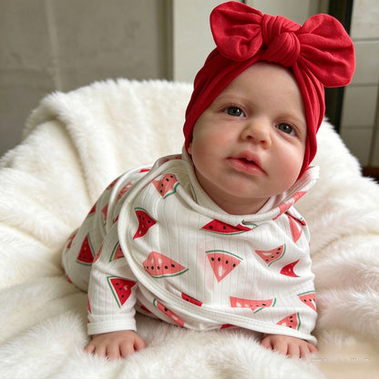 45cm Silicone Stretchable Loulou Reborn Baby Girl in Watermelon-print swaddle