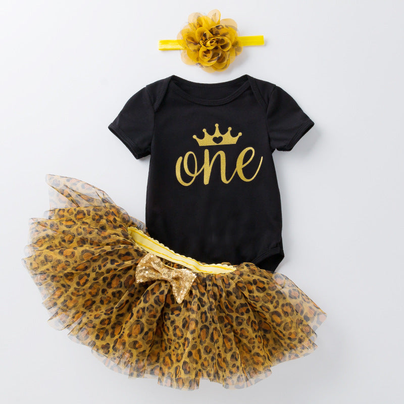 Combinaison et jupe léopard imprimées de lettres de dessin animé mignonnes ensemble 3 pièces pour poupées de 56 à 61cm (22 à 24 pouces)